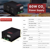 Cloudray 60W Co2 Laser Power Supply 110V for CO2 Laser Tubes Laser Engraver Cutter Engraving Machine MYJG-60W Cloudray