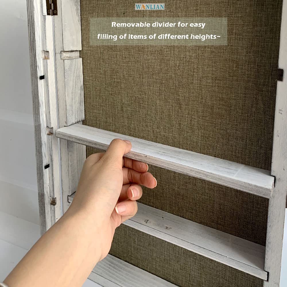 Large Shadow Box with Shelves, 11x16 Wooden Shadow Box Display Cabinet with Acrylic Window, 3 Removable Shelves and Linen Back, for Displaying Photo WANLIAN