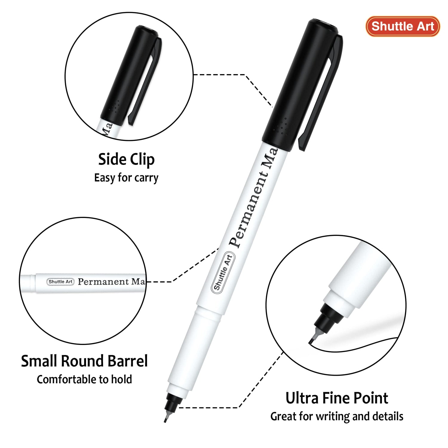 Shuttle Art Permanent Marker, 30 Pack Ultra Fine Point Black Permanent Marker set, Works on Plastic,Wood,Stone,Metal and Glass for Doodling, Marking Shuttle Art