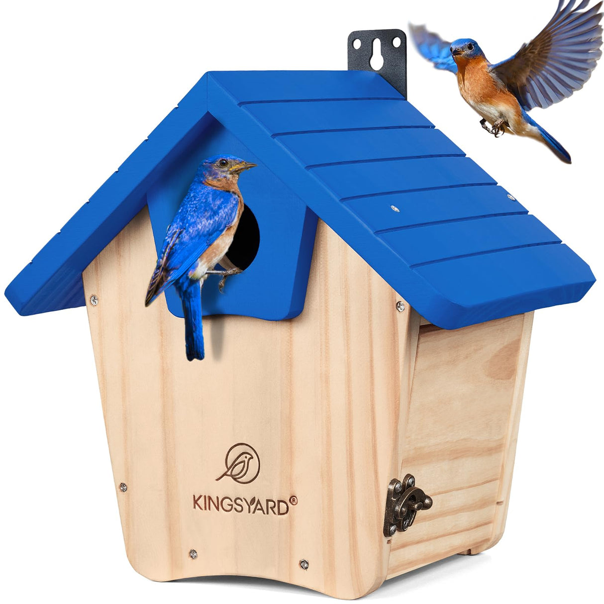 Kingsyard Wooden Bluebird House, Bird House with Predator Guard, Nesting Box Birdhouse for Outside Wild Bird Watching, Royal Blue Kingsyard