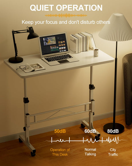 Small Standing Desk Adjustable Height, Mobile Stand Up Desk with Wheels, 32 Inch Portable Rolling Desk Small Computer Desk, Portable Laptop Desk Amztabler