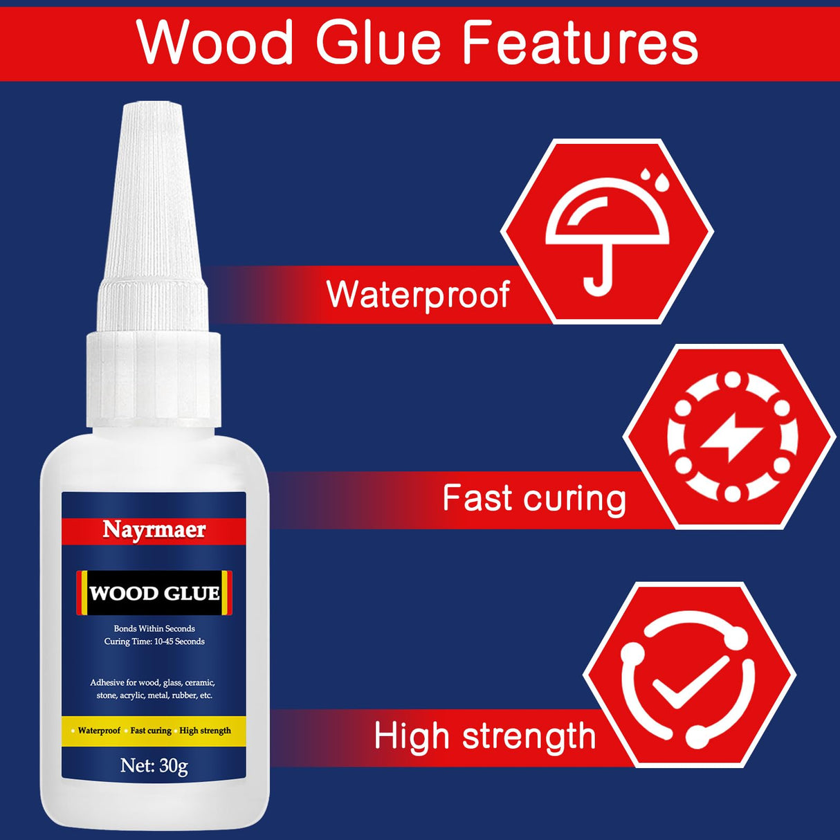 Wood Glue, 30g Super Glue for Wood, CA Glue for Wood Working, Fast Drying Wood Glue for Wood, Furniture, Balsa and Crafts (WGN1-30g) Nayrmaer