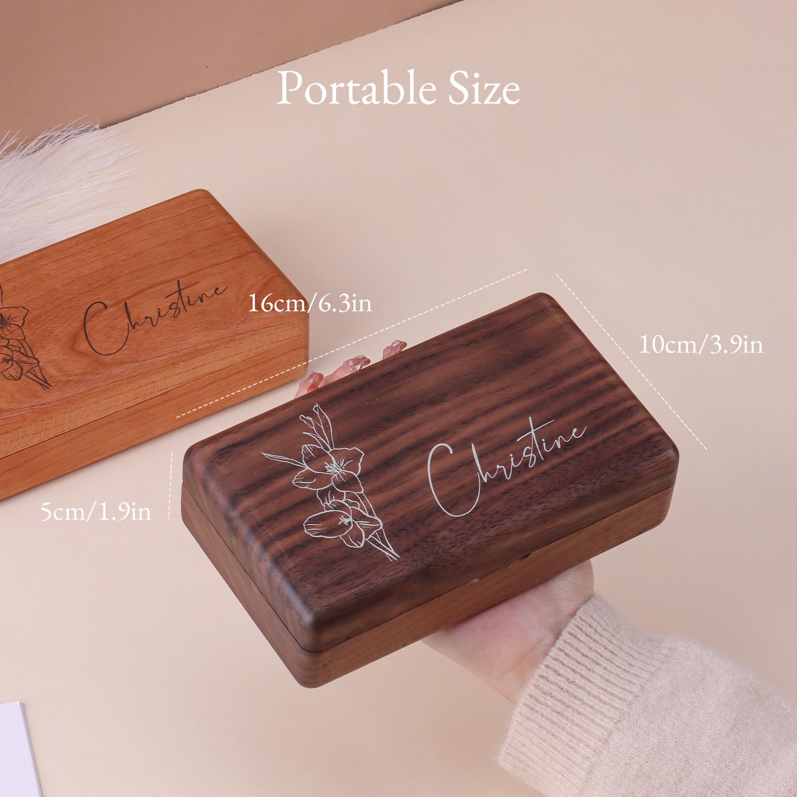 ALBK Personalized Gifts for Women - Custom Wooden Jewelry Box with Birth Flower, Birthday Gifts for Mom, Wife, Girlfriend, Her, Bridesmaid Proposal - WoodArtSupply