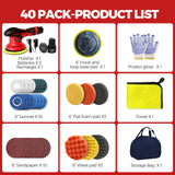 FORASTO 40Pack Cordless Buffer Polisher,DA Buffer Polisher Waxer for Car Detailing, Car Buffers And Polishers kit,Car Accessories,6 Variable Speed, FORASTO