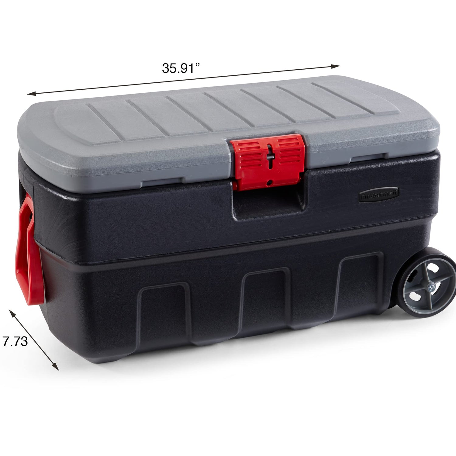 Rubbermaid ActionPacker 35 Gal Wheeled Lockable Storage Bin with Lid, Heavy-Duty Water Repellent Industrial Container with Built-In Durable Wheels, Rubbermaid