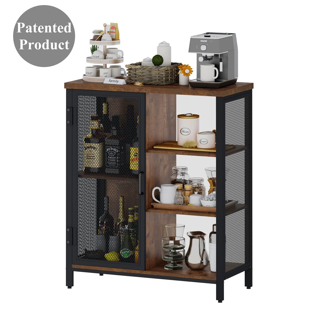 Farmhouse Coffee Bar Cabinet by BON AUGURE – Rustic Oak Storage Sideboard for Kitchen and Dining Room BON AUGURE