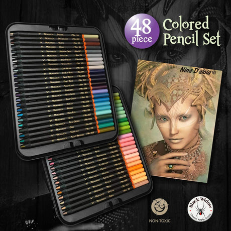 Black Widow Monarch Colored Pencils For Adult Coloring - 48 Coloring Pencils With Smooth Pigments - Best Color Pencil Set For Adult Coloring Books Black Widow