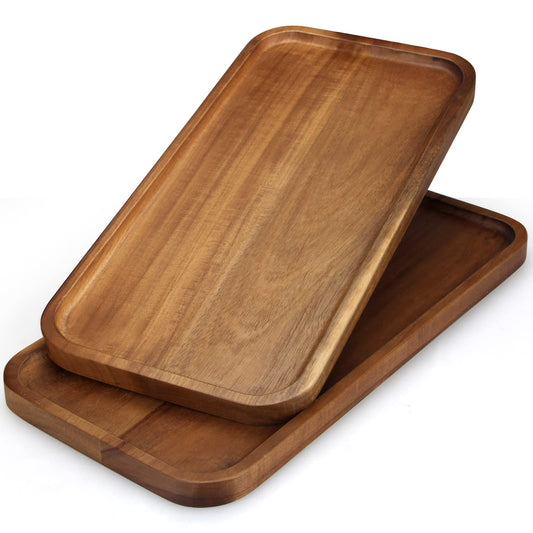 2 Pcs Rectangular Wooden Platters for Food Party Appetizer Fruit Serving Tray for Decor 16" x 8" Large Acacia Wood Cheese Charcuterie Board Rectangle - WoodArtSupply