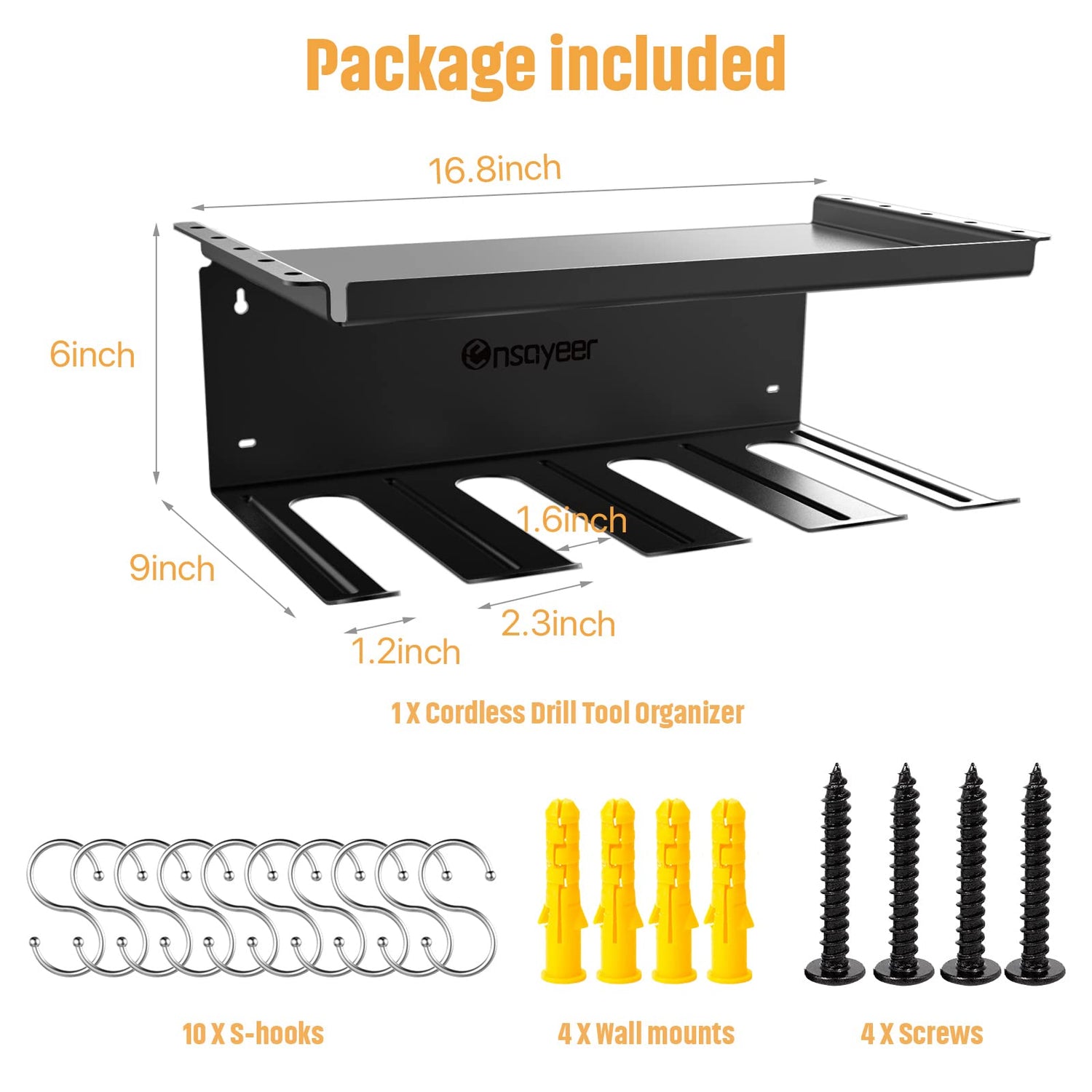 Ensayeer Power Tool Organizer, Cordless Drill Storage, Drill Holder Storage Wall Mount Shelf Rack, Charging Station to optimize Garage Organization Ensayeer