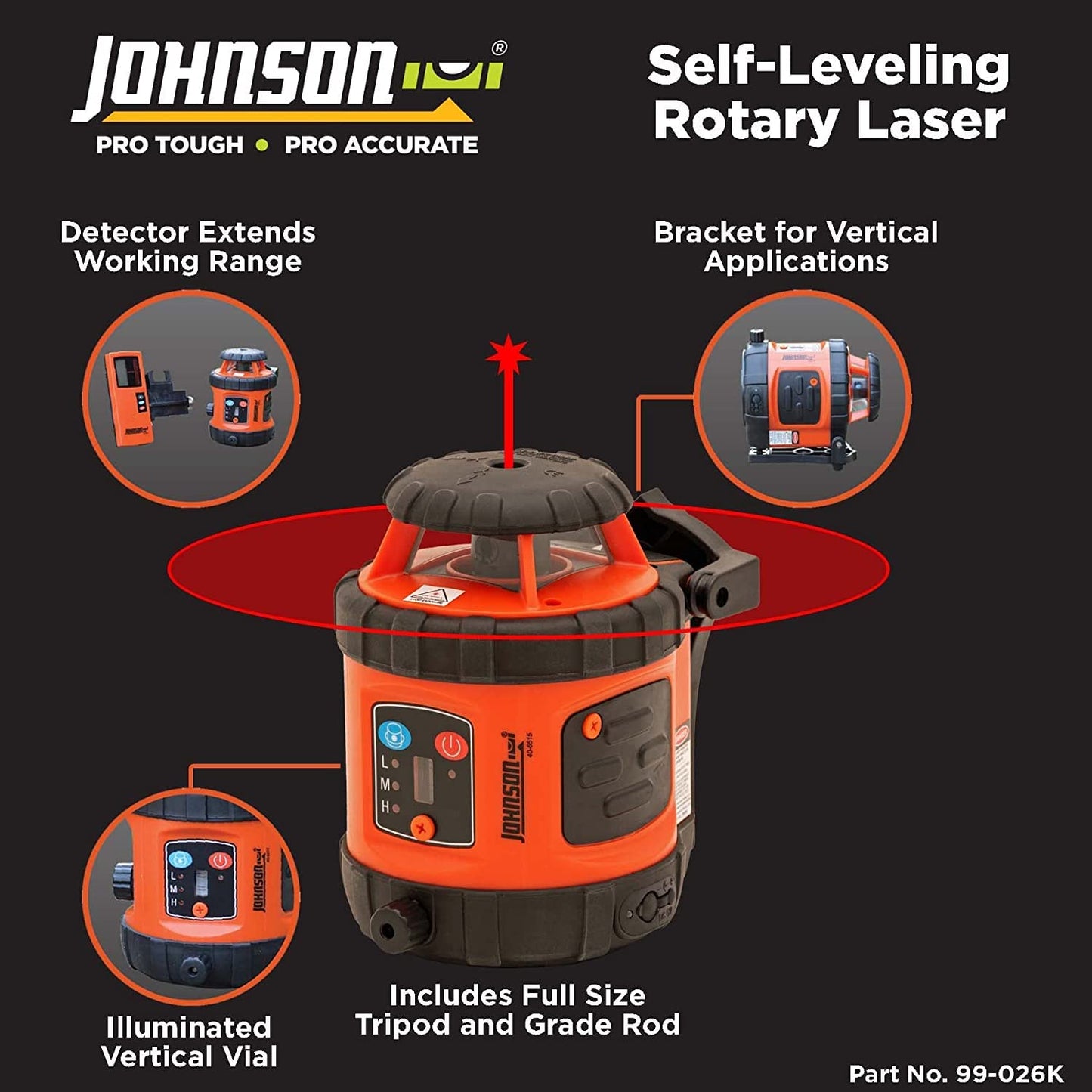 Johnson Level & Tool 99-026K Self-Leveling Horizontal Rotary Laser System w/ Hard Case Kit, 50 x 14.5", Red, 1 Kit,Orange - WoodArtSupply