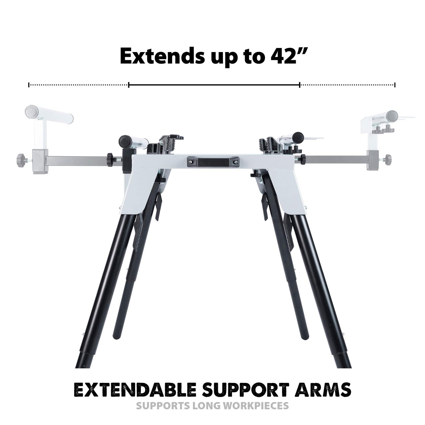 Evolution Power Tools 005-0002 Chop Saw Stand with Universal Fitting, Height Adjustable, 3M Extendable Arms & Supports Upto 225KG,Black/ Silver - WoodArtSupply