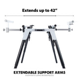 Evolution Power Tools 005-0002 Chop Saw Stand with Universal Fitting, Height Adjustable, 3M Extendable Arms & Supports Upto 225KG,Black/ Silver Evolution