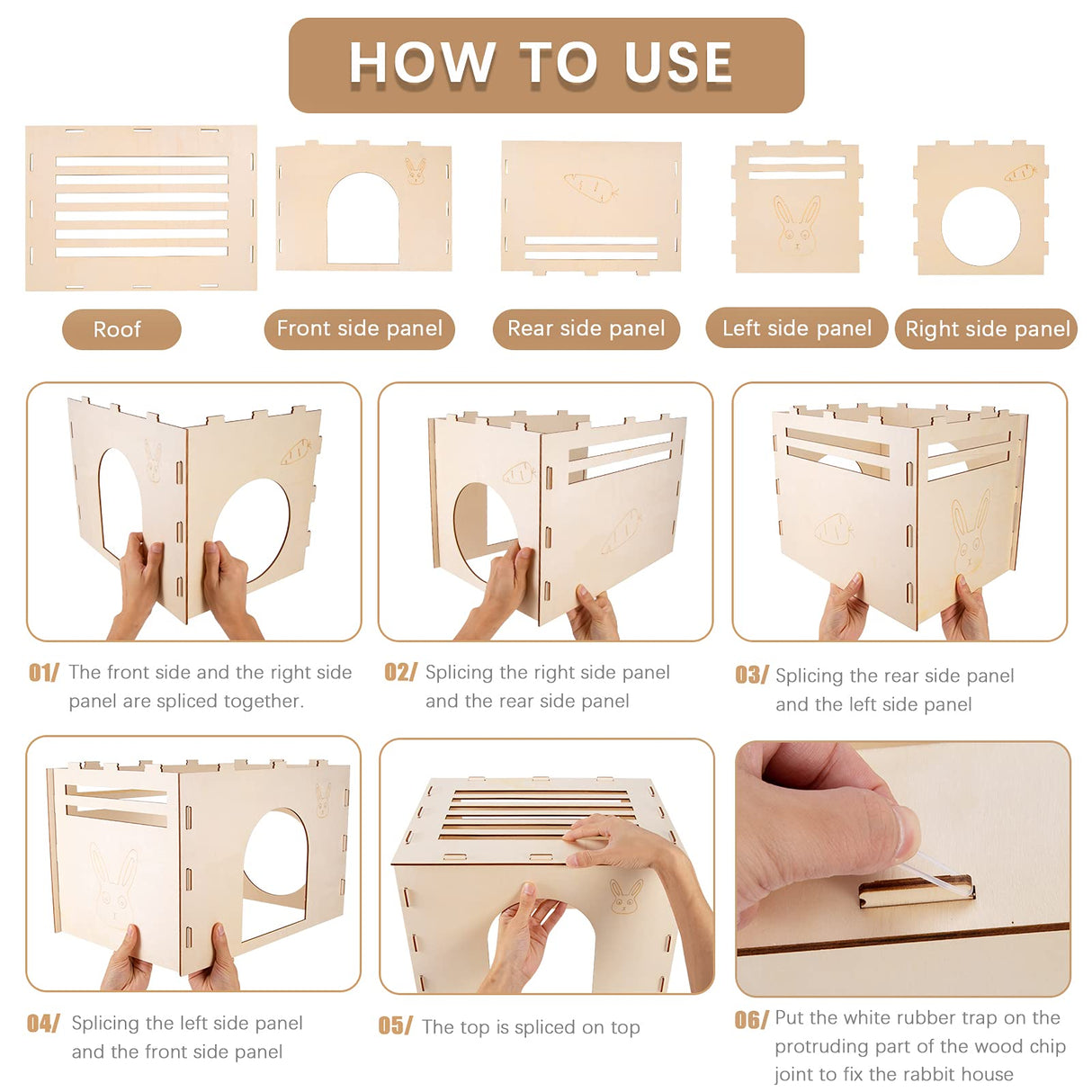 Woiworco Wooden Rabbit Hideout Castle, Rabbit Houses and Hideouts, Wooden Rabbit Bunny Hideout for Indoor Bunnies Chinchilla, Hamsters and Guinea Woiworco