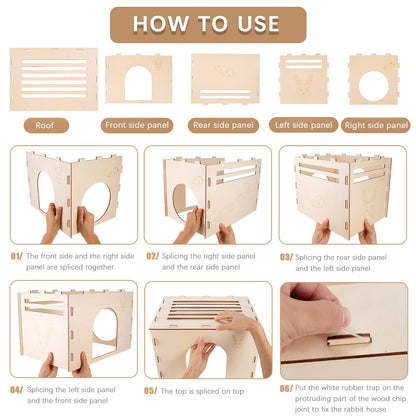Woiworco Wooden Rabbit Hideout Castle, Rabbit Houses and Hideouts, Wooden Rabbit Bunny Hideout for Indoor Bunnies Chinchilla, Hamsters and Guinea - WoodArtSupply
