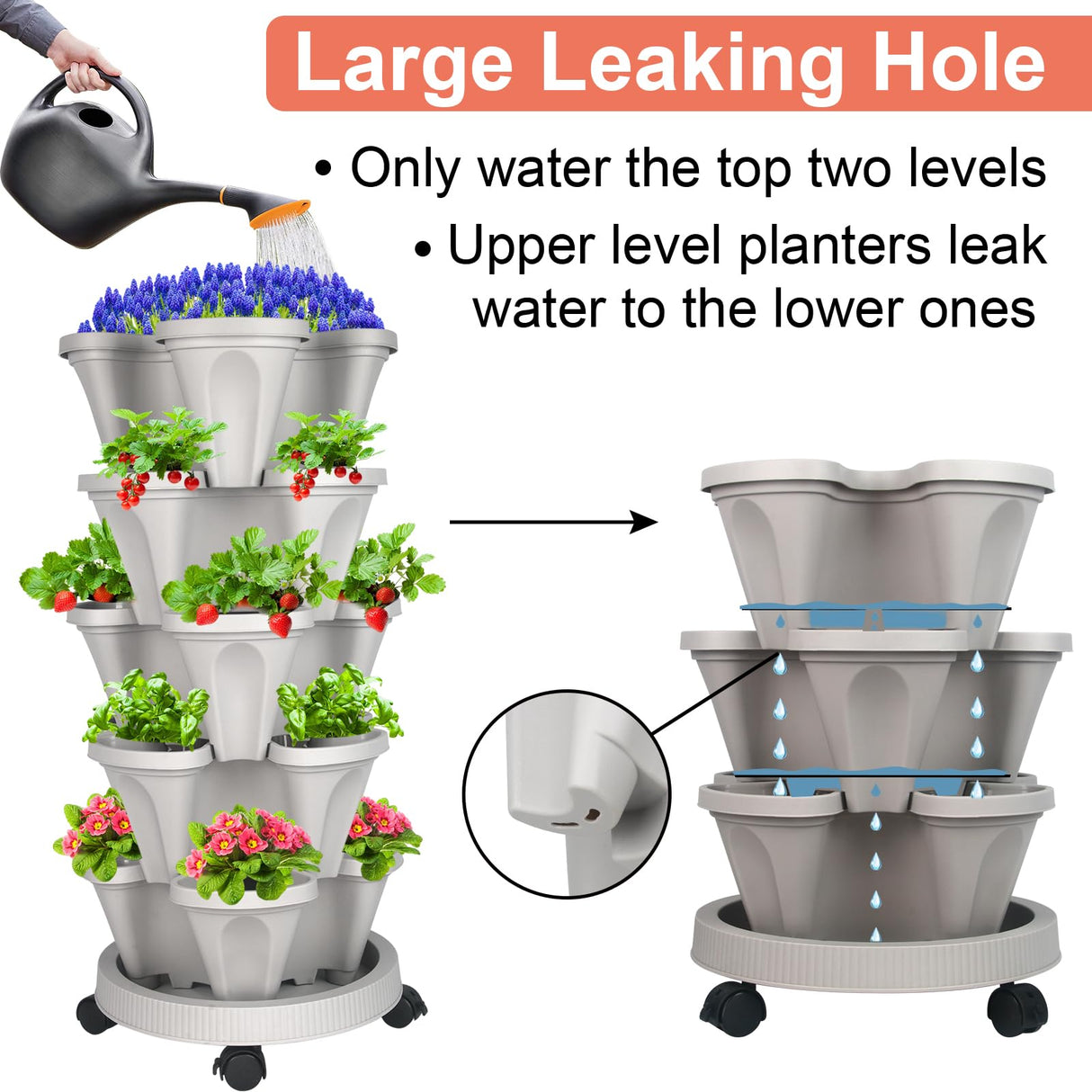 Vertical Planter 5 Tier Stackable Planters Garden Planters Strawberry Herb Flower and Vegetable Planter Indoor Outdoor Gardening Pots with Removable GameXcel