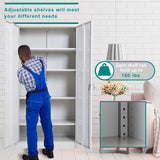 INTERGREAT White Metal Storage Cabinet Doors, 72" Locking Steel Storage Cabinet with Shelves, Tall Metal Cabinet Lockable Steel Cabinets for Home INTERGREAT