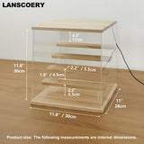 LANSCOERY Clear Acrylic Display Case with Light, Assemble 5 Tier Display Box Stand with Wooden Base, Dustproof Protection Showcase for Collectibles LANSCOERY