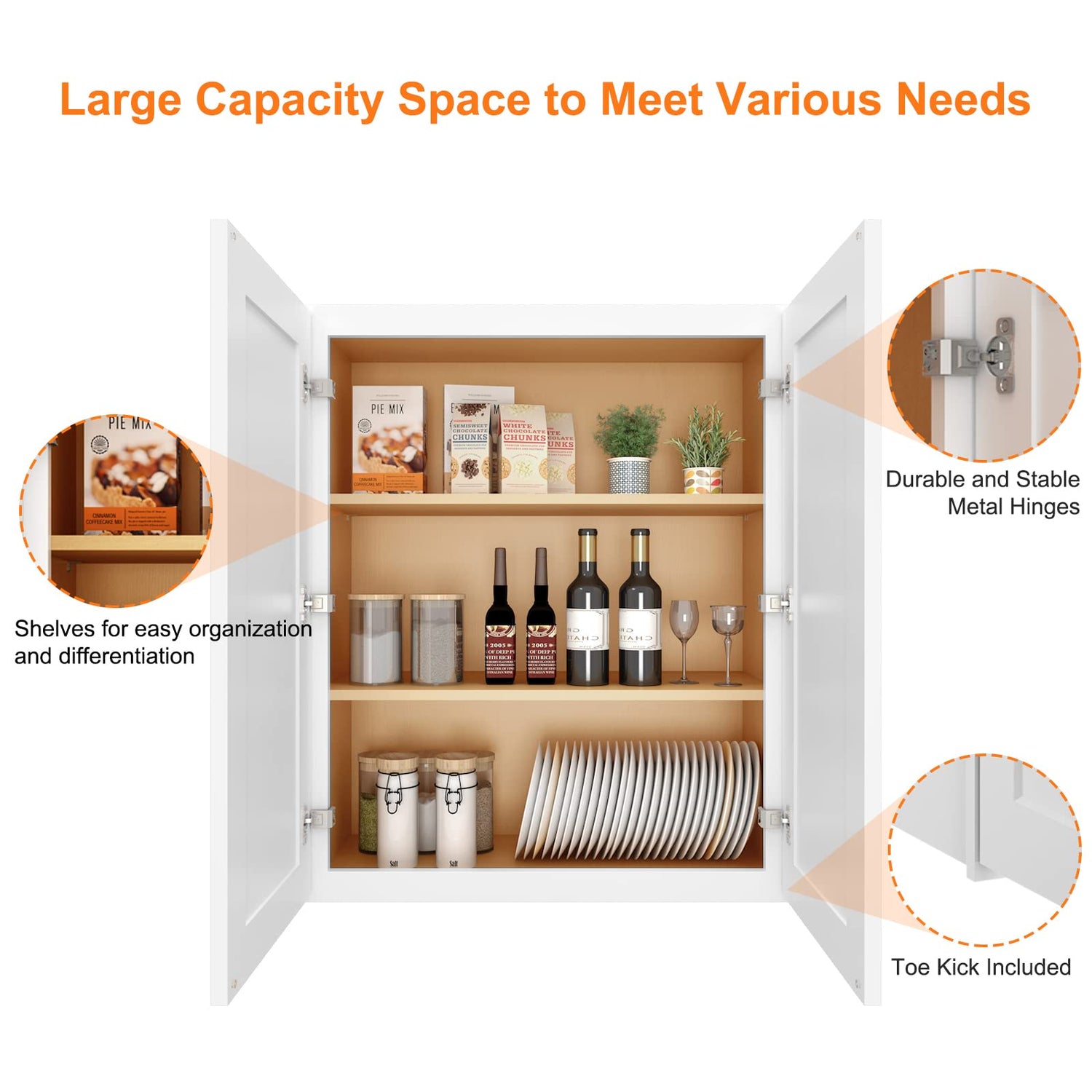 ROOMTEC Wood Wall-Mounted Cabinet,Bathroom Medicine Cabinet with Adjustable Shelves and 2 Soft-Close Doors,Laundry Storage Cabinet for ROOMTEC