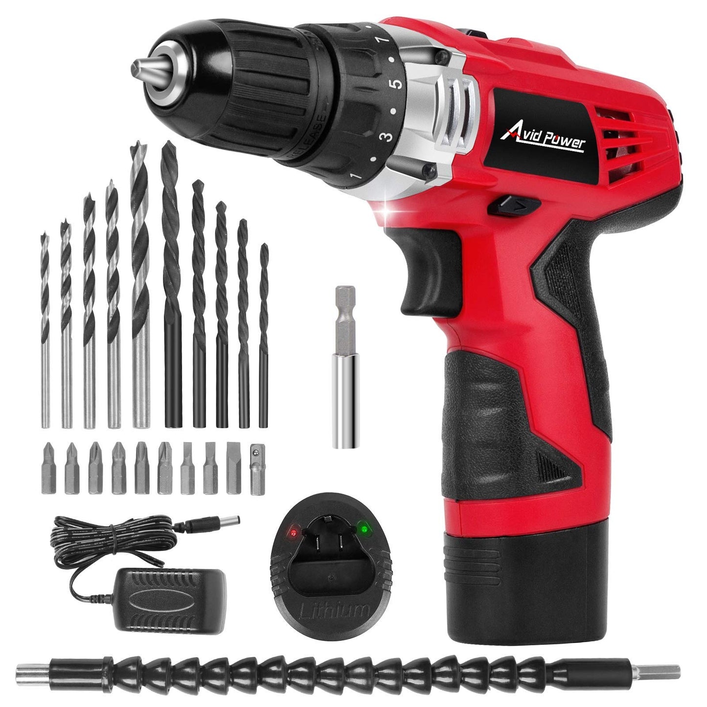 AVID POWER 12V Cordless Drill, Power Drill Set with 22pcs Impact Driver/Drill Bits, 2 Variable Speed, 3/8-Inch Keyless Chuck, 15+1 Torque Setting - WoodArtSupply