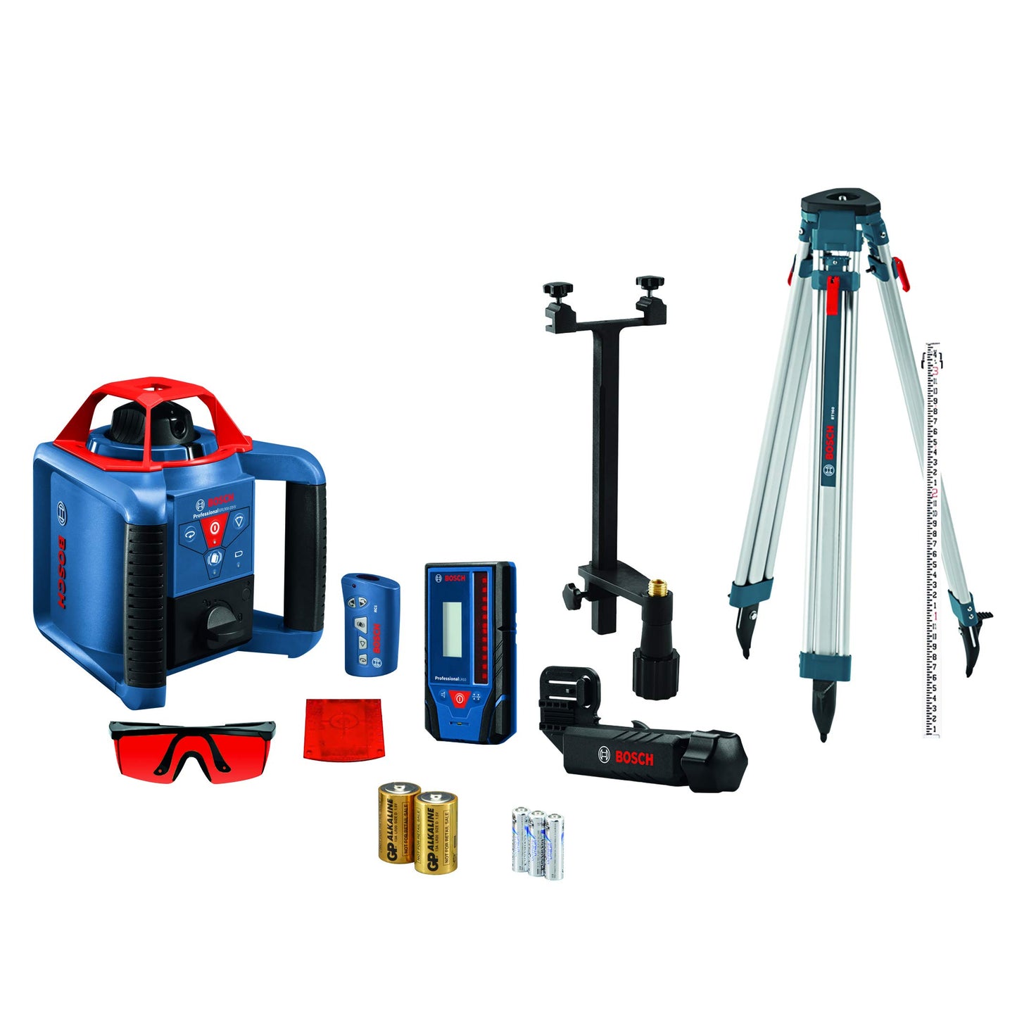 BOSCH REVOLVE900 GRL900-20HVK Exterior 1000ft Range Horizontal/Vertical Self-Leveling Cordless Rotary Laser Kit with Tripod, 8ft Grade Rod and Laser