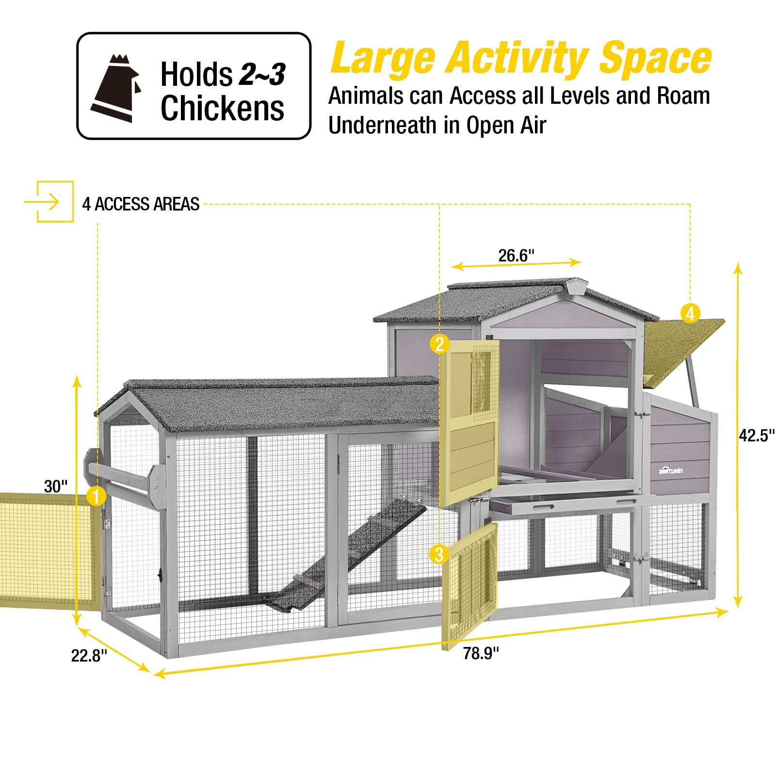 Aivituvin Chicken Coop Hen House Portable with Wheel Wooden Poultry Cage with Nesting Box Outdoor Chicken House with Run 80" - WoodArtSupply