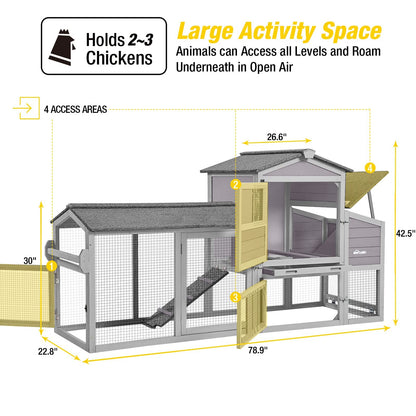 Aivituvin Chicken Coop Hen House Portable with Wheel Wooden Poultry Cage with Nesting Box Outdoor Chicken House with Run 80" - WoodArtSupply