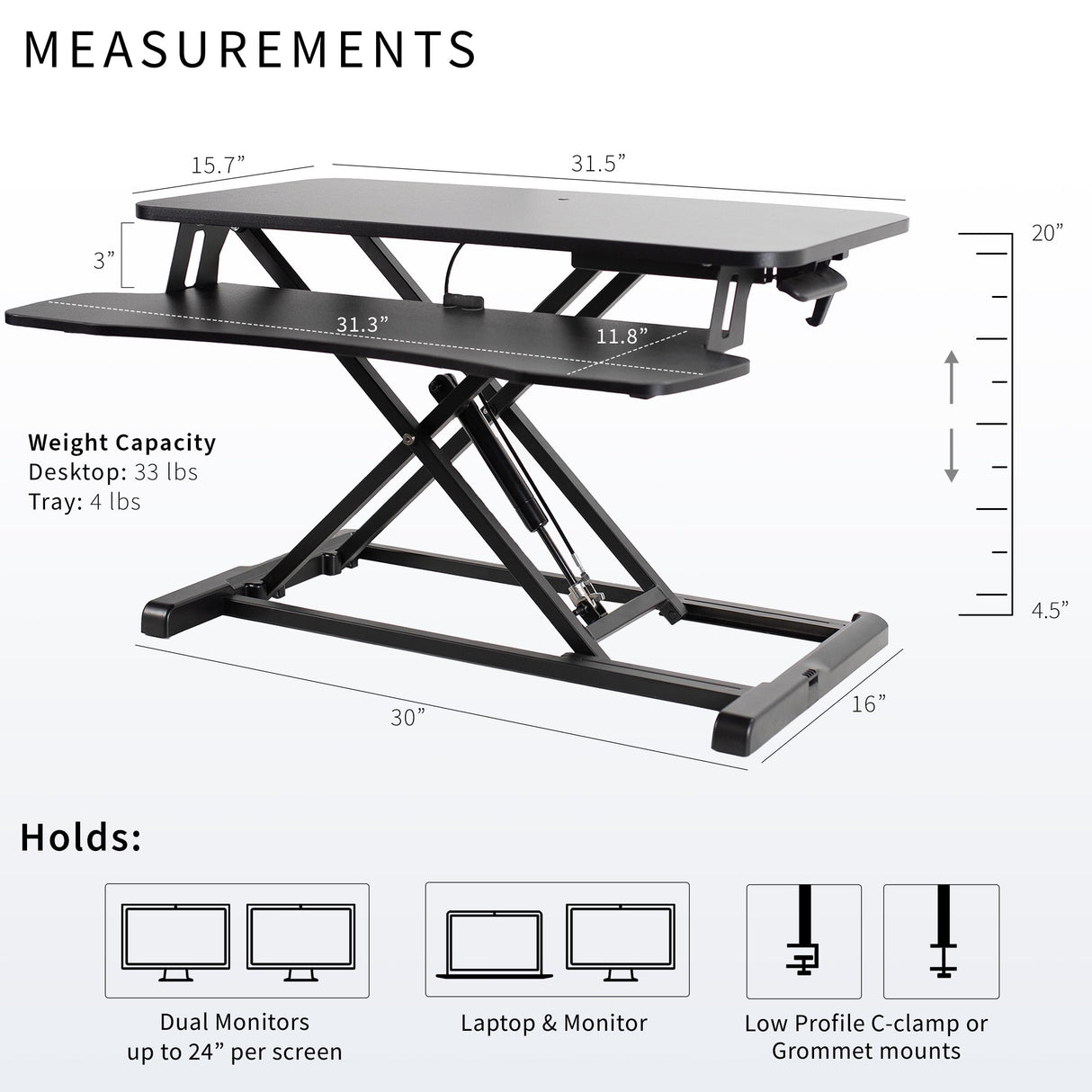 VIVO 32 inch Desk Converter, K Series, Height Adjustable Sit to Stand Riser, Dual Monitor and Laptop Workstation with Wide Keyboard Tray, Black, VIVO