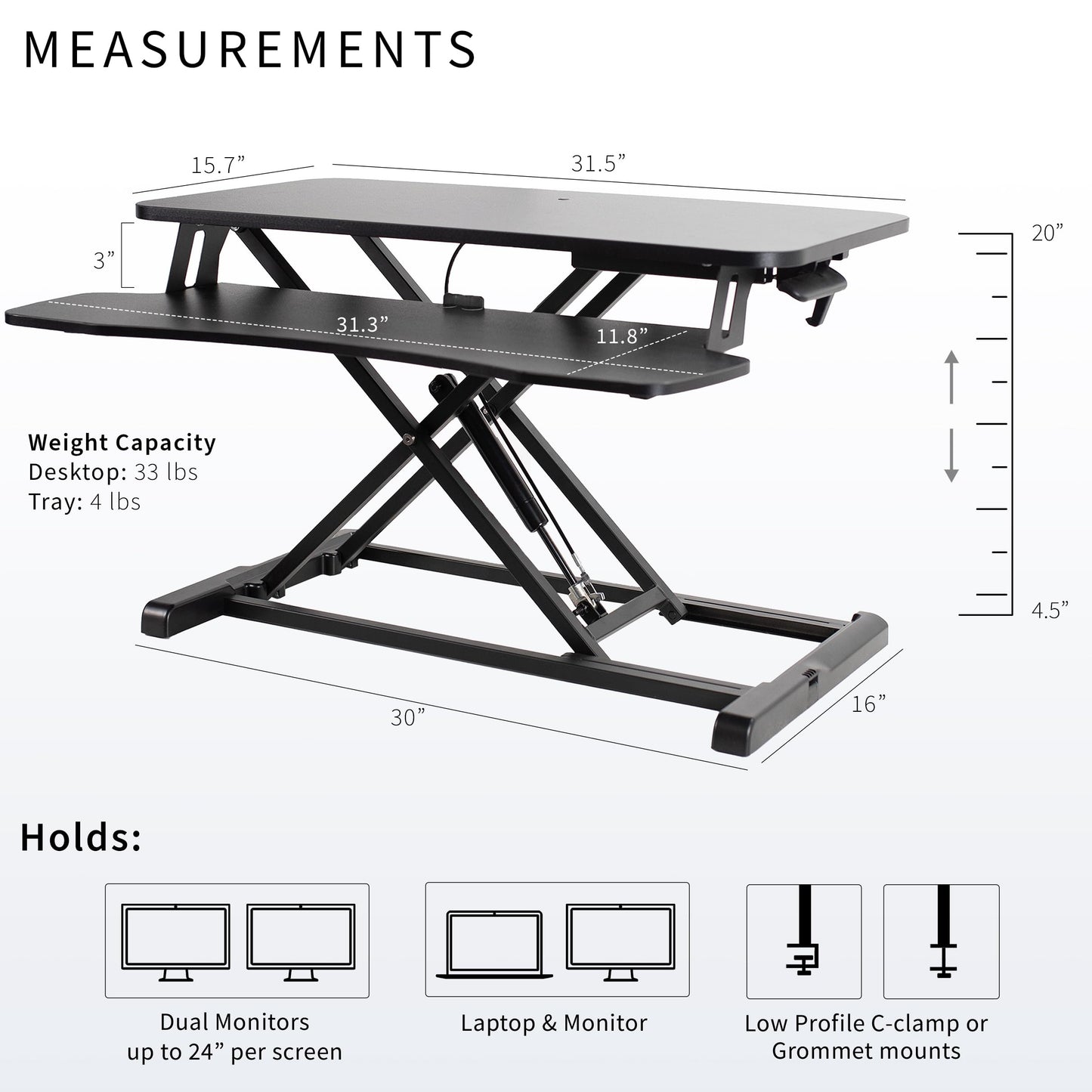 VIVO 32 inch Desk Converter, K Series, Height Adjustable Sit to Stand Riser, Dual Monitor and Laptop Workstation with Wide Keyboard Tray, Black,