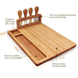 Bamboo Cheese Board Set, Cheese Tray, Charcuterie Board and Serving Meat Platter with 4 Stainless Steel Cheese Knives, Ideal for Wedding Gifts Widousy
