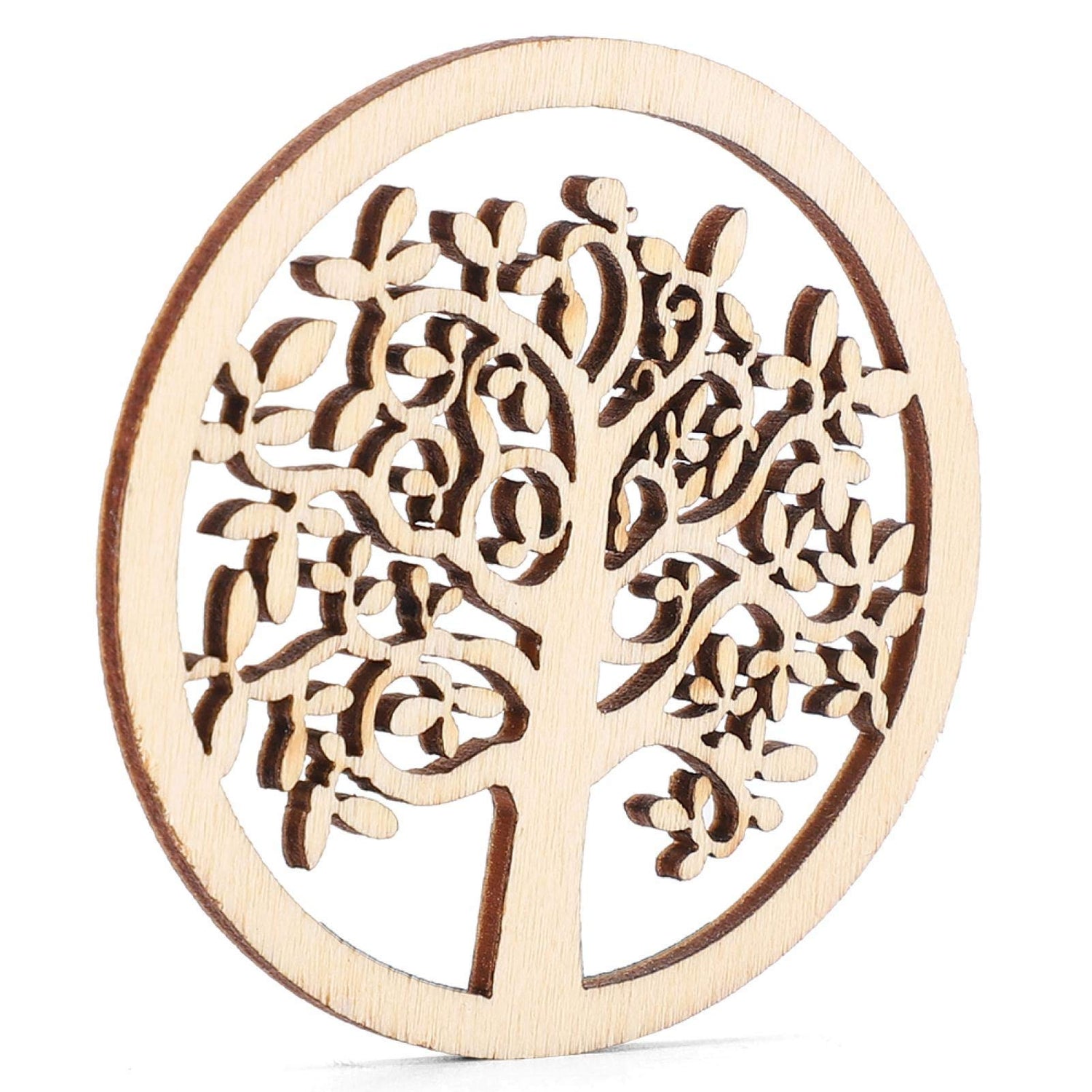 48Pcs Organic Tree of Life, Mini Round Tree of Life Unfinished Wooden Plaque Wooden Tree Shape Craft Blank for Christmas, Wedding, Guestbook, HERCHR