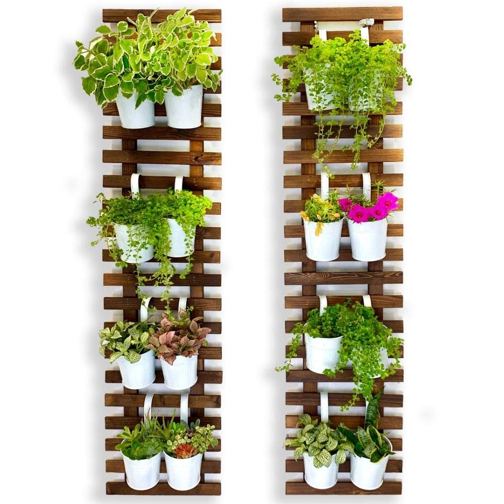 ShopLaLa Wall Planter - 2 Pack, Wooden Hanging Large Planters for Indoor Outdoor Plants, Live Vertical Garden, Plant Wall Mount Flower Pot Holder ShopLaLa