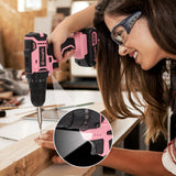 Yougfin Cordless Drill Set Pink For Ladies, 20V Power Drill Driver With Battery & Charger, 3/8" Keyless Chuck, Variable Speed, 25+1 Torque Setting, Yougfin