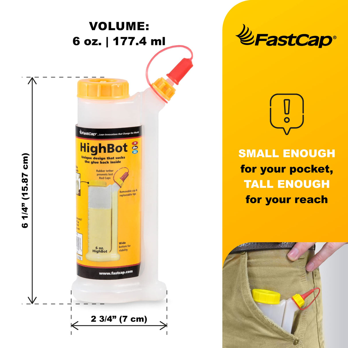 FastCap 6oz Glue Bottle, with 2-Chamber No-Drip System. Each Bottle Comes with 2 Replaceable Tips. FastCap