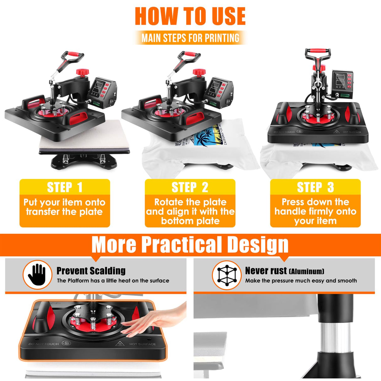 Pro Heat Press, 8 in 1 Heat Press Machine for T Shirts, 15 x 12 Inch Shirt Press Machine, 360-Degree Swing Away Heat Transfer Sublimation Shirt AKEYDIY