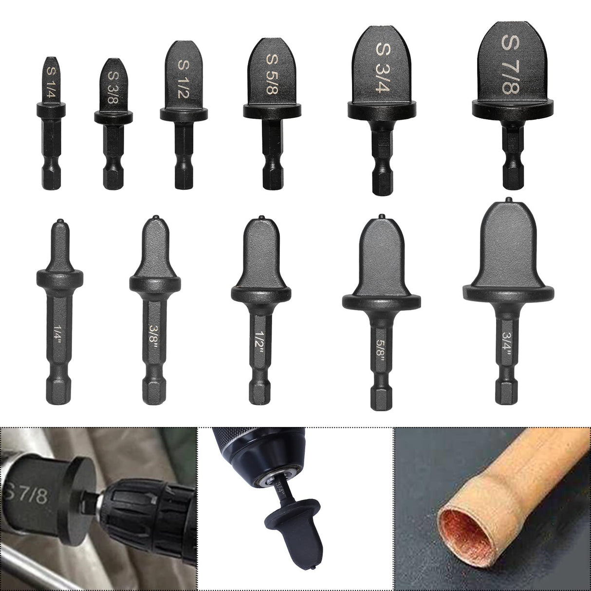 Copper Swaging Tool HVAC Drill, 11 Pcs HVAC Pipe Expander Tool Air Conditioner Manual Copper Pipe Swage Expander Drill Bit with 1/4'' 3/8'' 1/2'' TVlifams