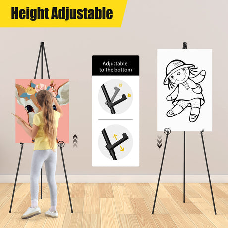 SunyesYoon Display Black Easel Stand for Wedding Sign - Artist Instant Tripod Collapsible Portable Floor Easel for Posters- 63" Adjustable Easy SunyesYoon