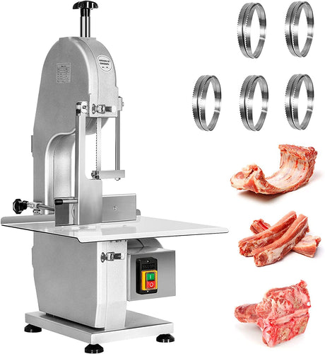 1500W Electric Bone Saw Machine, 0.8-5.9 Inch Cutting Thickness, 2.6 HP Frozen Meat Cutter 110V Commercial Bandsaw, 20x15in Table Sawing for Fish Rocita