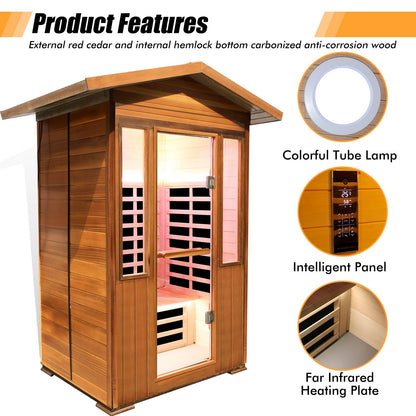 OUTEXER Outdoor Sauna Far Infrared Saunas Dry Sauna Room Red Cedar and Canadian Hemlock Wood Wooden Sauna Spa 1800W with 2 Free Backrest Low-EMF for