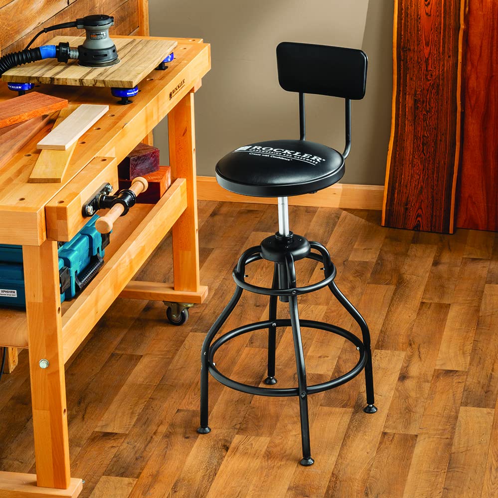 ROCKLER Pneumatic Shop Stool w/Adjustable Backrest – Matte Black Garage ...