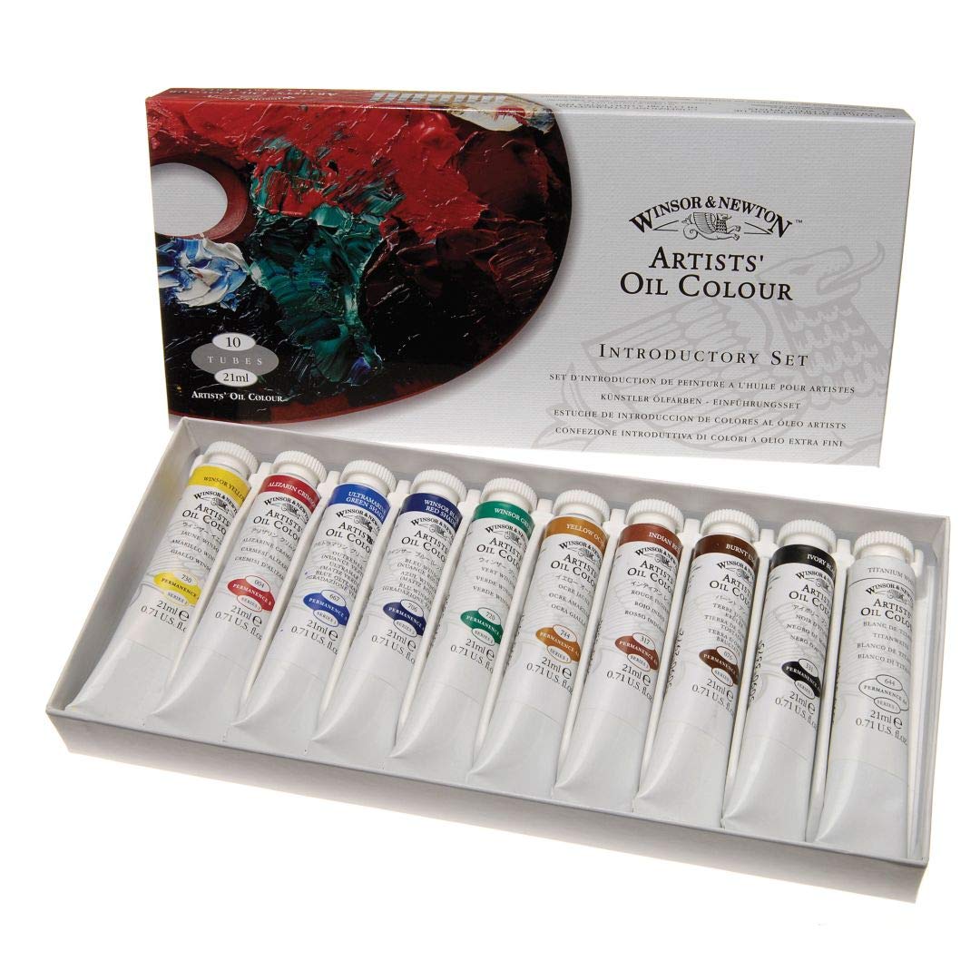 Winsor & Newton Artists' Oil Colour Paint Introductory Set, Ten 21ml Tubes, Crimson,Yellow,Green, 0.7 Fl Oz (Pack of 10) - WoodArtSupply