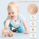 5 Pieces Wooden Baby Toys Wooden Toys for Babies 0-6-12 Months Wood Toys Rattles with Bells Montessori Wood Baby Push Car Wooden Newborn Toy for Zhanmai