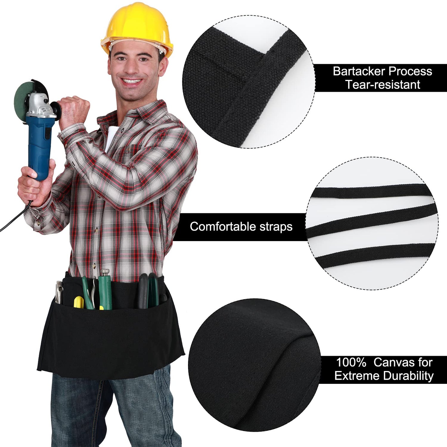 JenPen 4 Pieces 2-Pocket Canvas Work Waist Apron Unisex Tool Apron Washable Utility Apron for Woodworkers, Artists, and Other Craftspeople(Khaki and JenPen