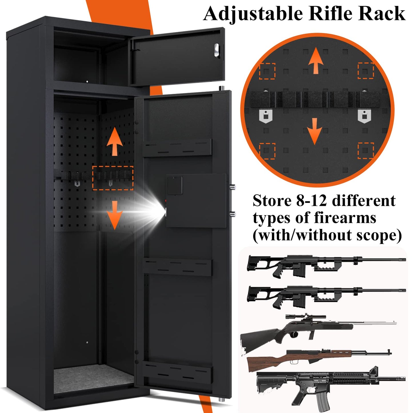 KAER 10-12 Gun Home Safe - Large Rifle and Pistol Safe With Digital Keypad, Quick Access Cabinets, 3 Pistol Racks, Unassembled - WoodArtSupply