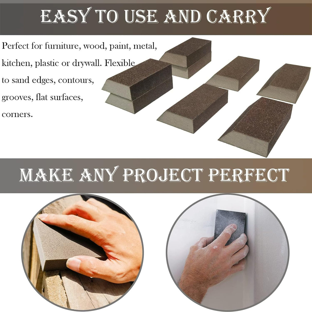 M-jump 8 Pack Single Sanding Sponge Kit- 60/80/120/220- Coarse Medium Fine Grit,Washable and Reusable Sanding Blocks for Wood-Working Sanding Metal M-jump