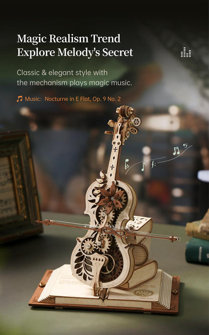 ROBOTIME AMK63 3D Puzzles for Adults, Mechanical Wooden Music Box Puzzle Kit, Magic Cello Model Kits to Build, Unique Gift for Her/Him Aesthetic Desk