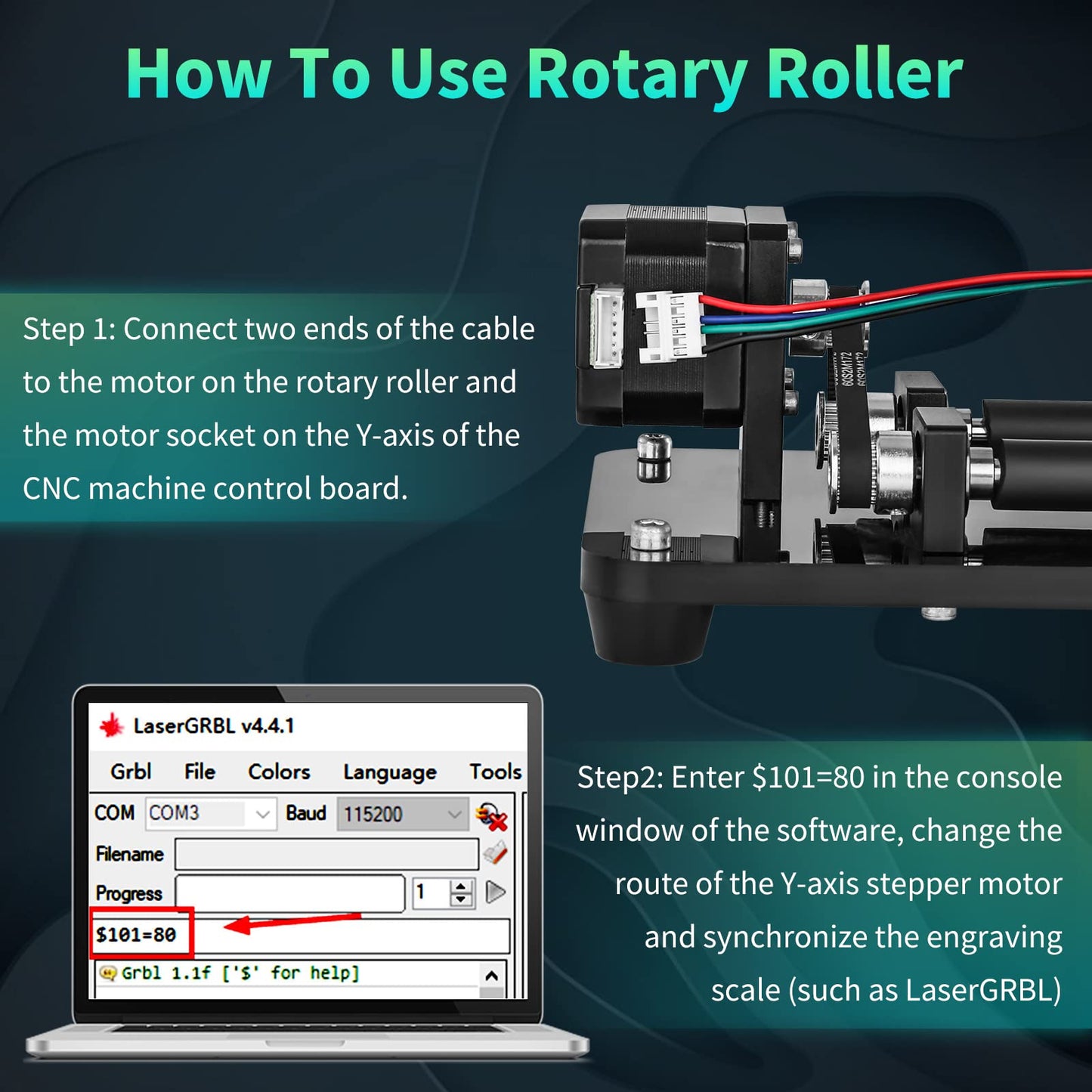 Laser Rotary Attachment for Laser Engraver, CNC Rotary Axis for 360°Engraving Cylindrical Object, Diameter Adjustable, Compatible with CNC Router