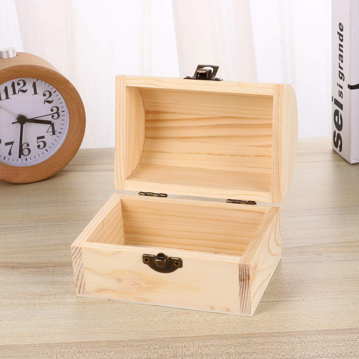 Healifty 6 Pcs Unfinished Treasure Chest Table Top Chest Graffiti Supplies Storage Lock Case Travel Jewlery Case Trinket Antique Decor Wood Case Healifty