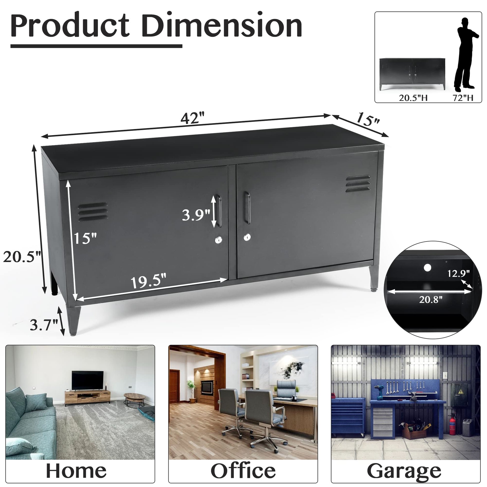 HOPUBUY Metal Storage Cabinet with Lock, Steel Locker Cabinet with Removable Shelves and 2 Locking Doors, Black Storage Cabinets for Home, Garage, - WoodArtSupply