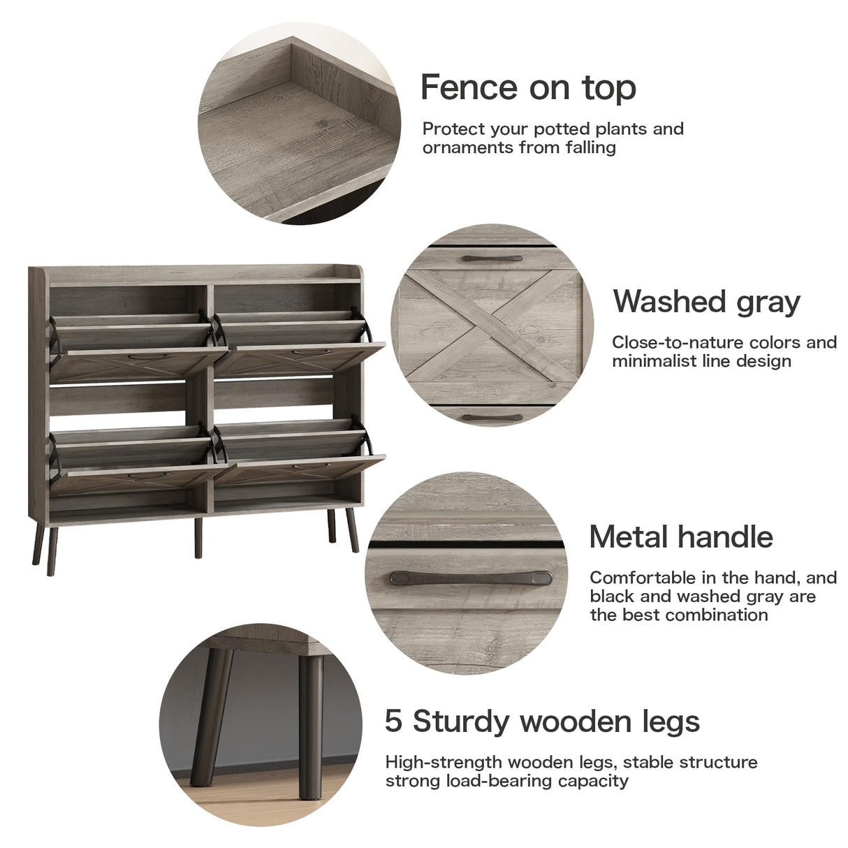 Maupvit Large Shoe Cabinet with 4 Flip Drawers, Freestanding Shoe Cabinet Organizer with Metal Drawer Bracket, Shoes Storage Cabinet for Entryway, Maupvit