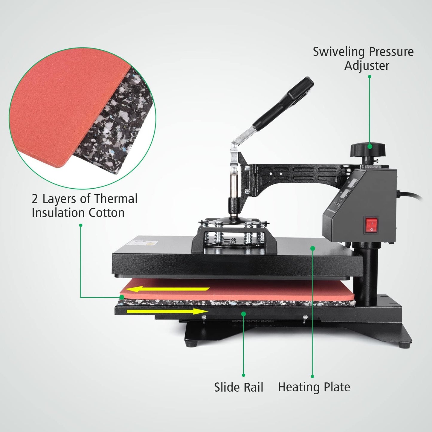 Slendor Heat Press 15x15 Inch 5 in 1 Heat Press Machine 360-Degree Swing Away Digital T Shirt Pressing Machine Multifunction Heat Transfer